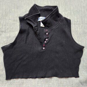 Betty Blue Womens Small Black Ultra Crop Top Button Front Collared
